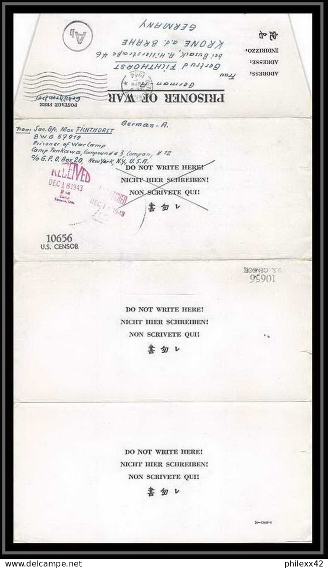 6901/ Lettre (cover Briefe) Tonkawa Japan Usa Allemagne Prisoner Of War Prisonniers 1943 Censuré Censor 10656 - Franchise Militaire