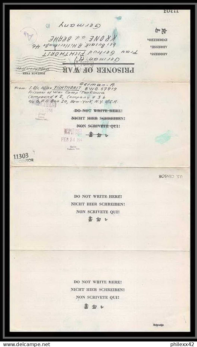 6886/ Lettre (cover Briefe) Tonkawa Japan Usa Allemagne Prisoner Of War Prisonniers 1944 Censuré Censor 11303 - Franchigia Militare