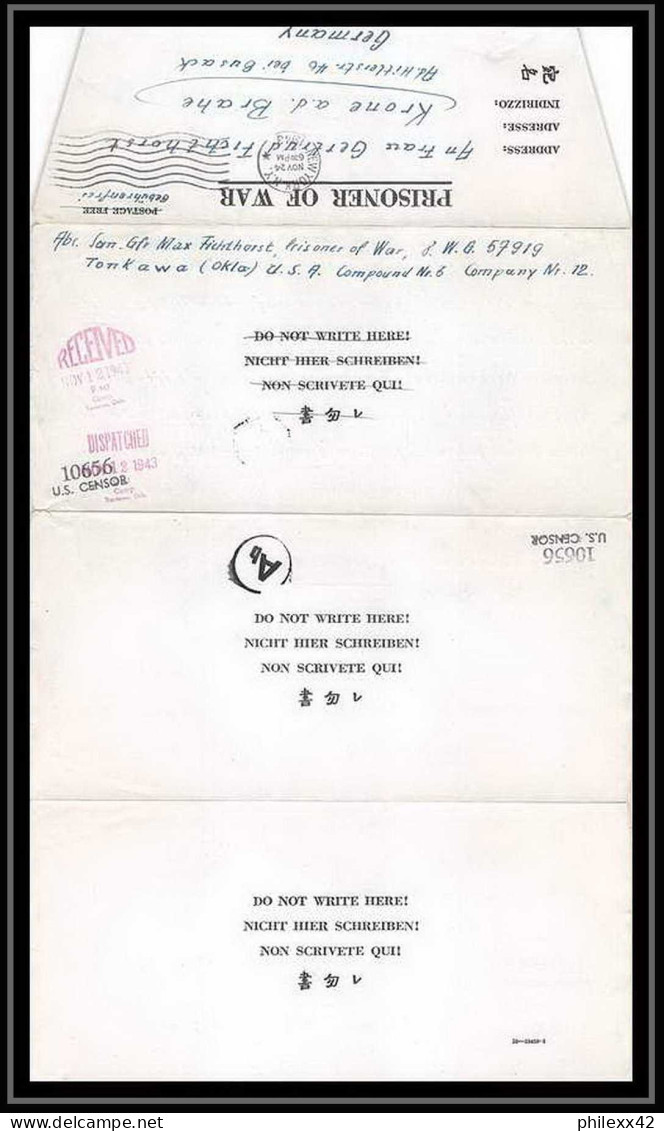 6893/ Lettre (cover Briefe) Tonkawa Japan Usa Allemagne Prisoner Of War Prisonniers 1943 Censuré Censor 10656 - Franchise Militaire