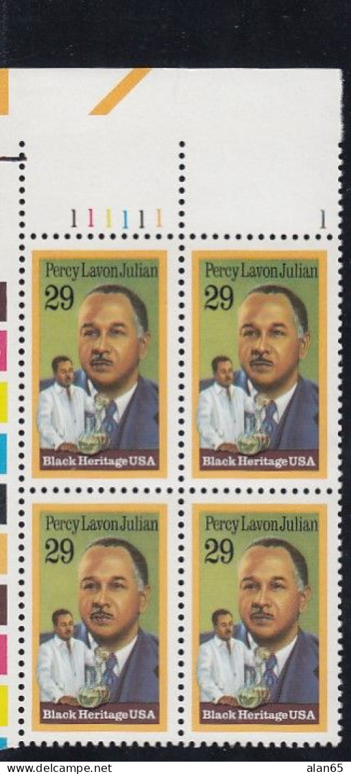 Sc#2746, Percy Lavon Julian Chemist, US Black Heritage Issue, 29-cent Plate Number Block Of 4 MNH Stamps - Numero Di Lastre