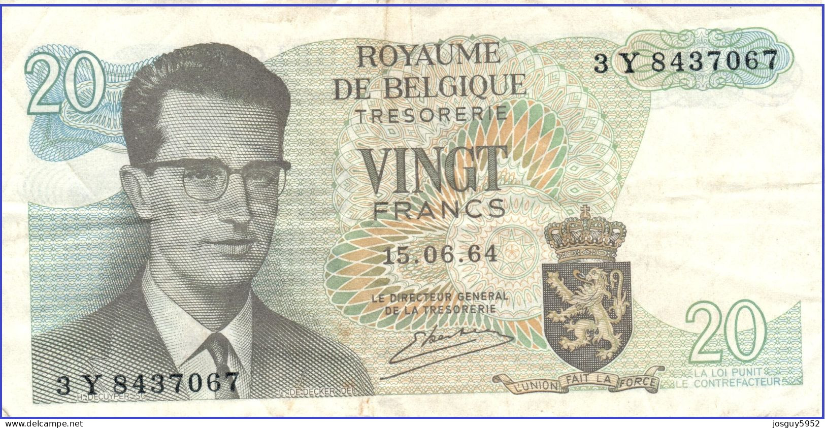 BELGIE - 20 FR 1964 - Nr 3Y8437067 - Other & Unclassified