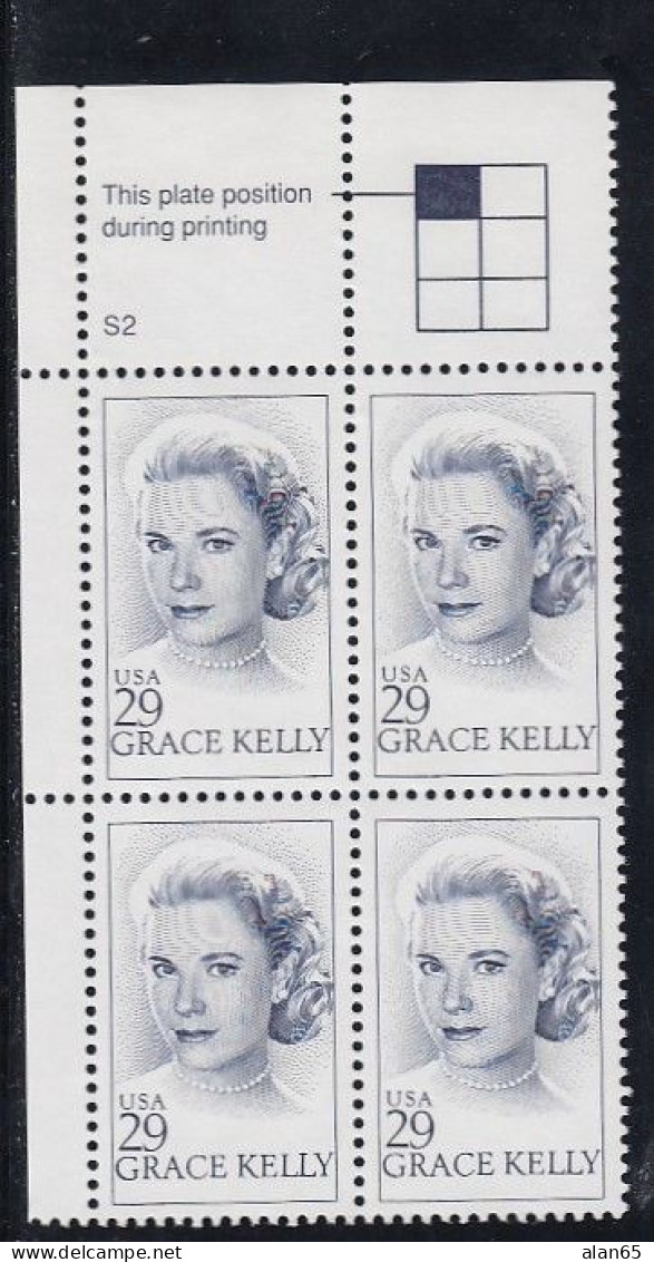 Sc#2749, Grace Kelly Actress, Princess Of Monaco, 29-cent Plate Number Block Of 4 MNH Stamps - Numéros De Planches