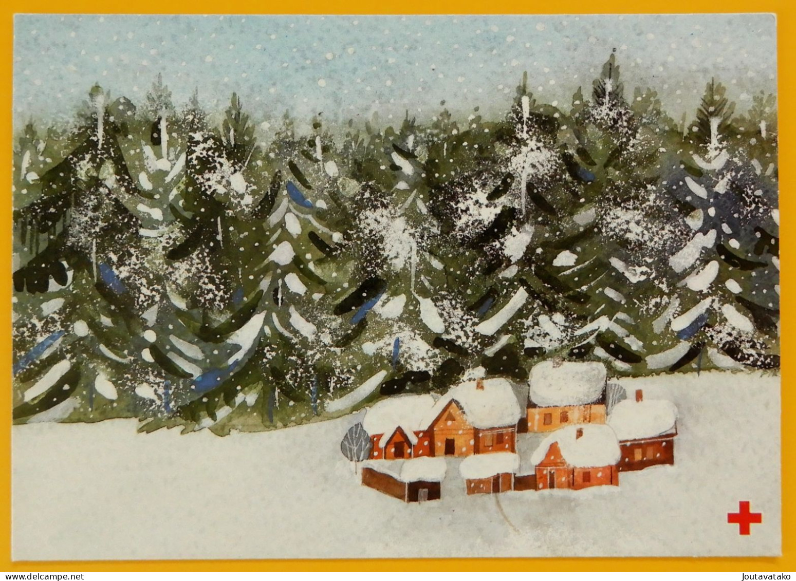 A Small Village On The Edge Of A Forest. Christmas Postcard - Red Cross Finland Postal Stationery 1989 - Used - Entiers Postaux