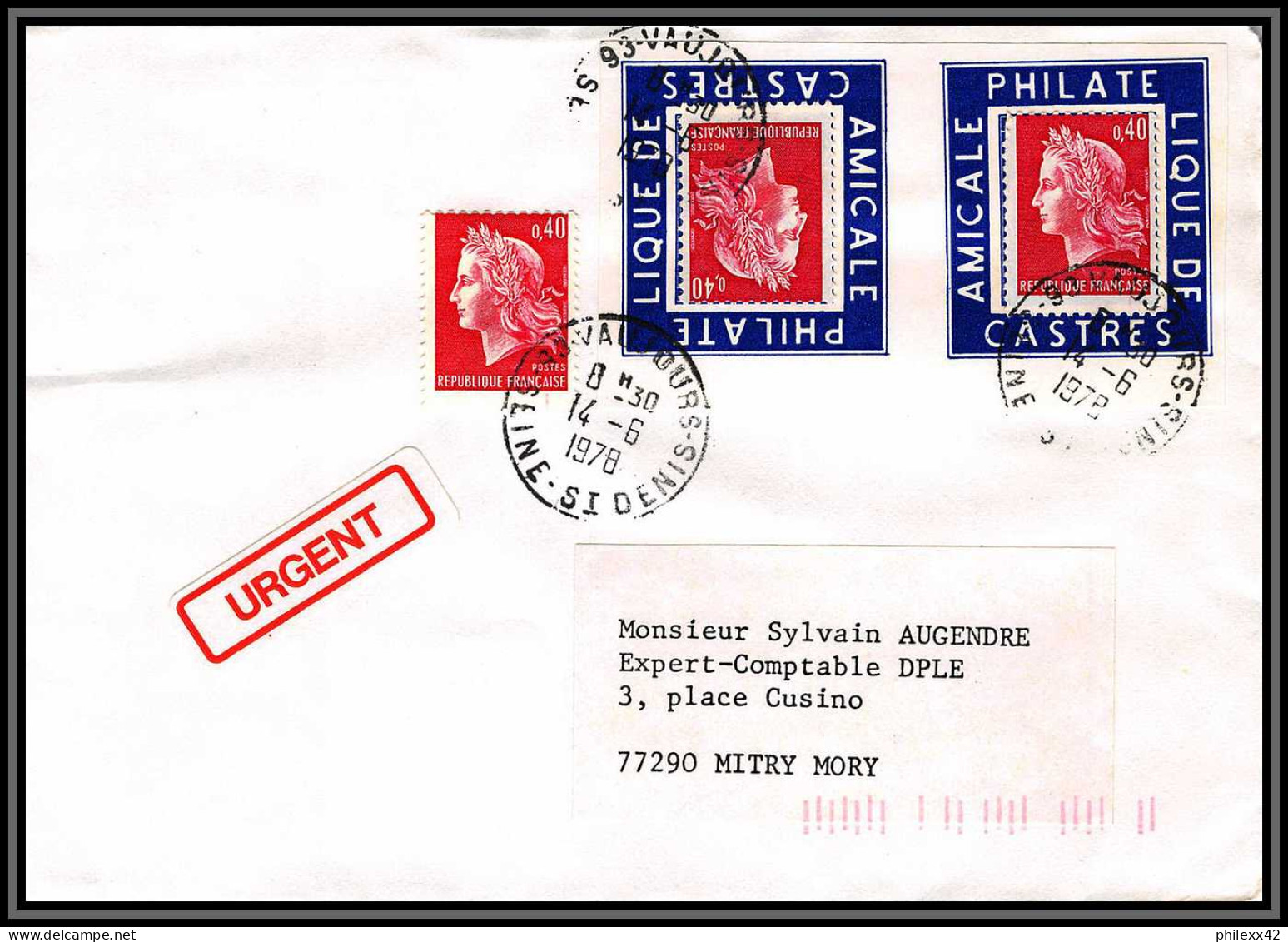 72176 Porte Timbres Vaujours Seine-Saint-Denis 1978 Amicale Philatelique De Castres Tarn Cheffer Lettre Cover France - 1967-1970 Marianne De Cheffer