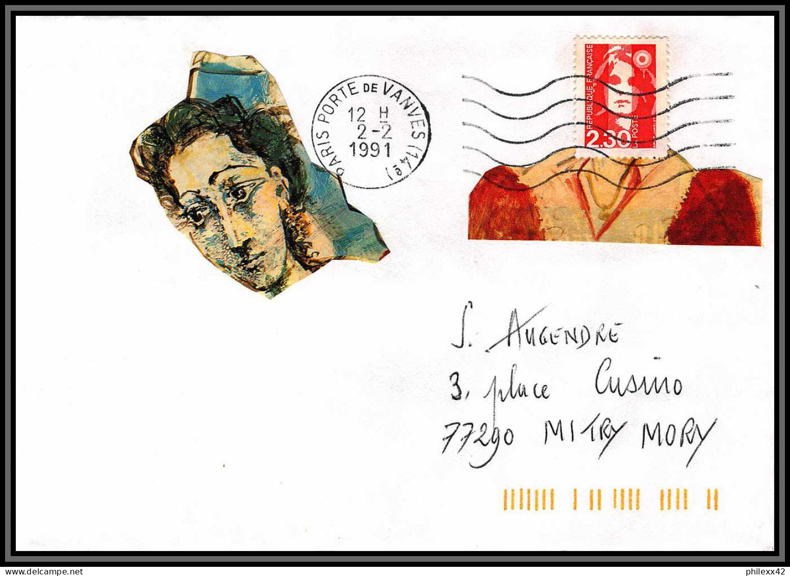 72738 Porte Timbres Paris Vanves 1991 Marianne Du Bicentenaire Lettre Cover France - 1989-1996 Marianne Du Bicentenaire