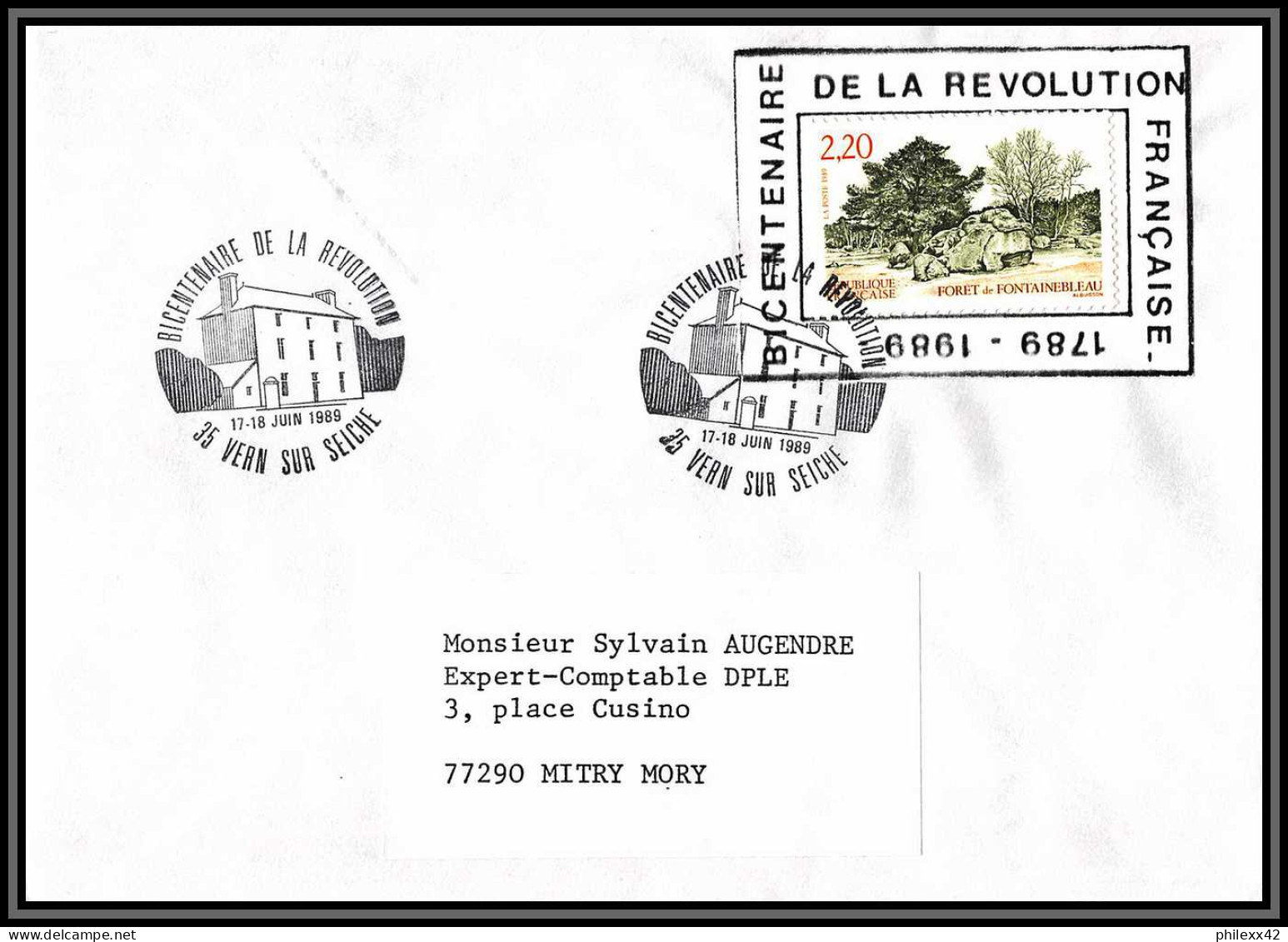 73369 Porte Timbres Bicentenaire De La Révolution Vern-sur-Seiche Ille-et-Vilaine Bretagne 1989 Lettre Cover France  - French Revolution