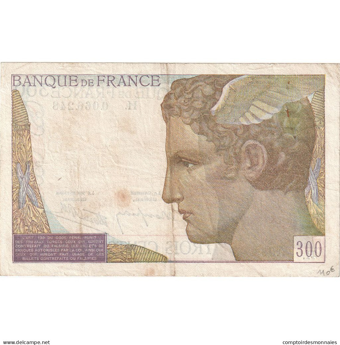 France, 300 Francs, Cérès, 1938, H, TTB, Fayette:29.01, KM:87a - 300 F 1938-1939