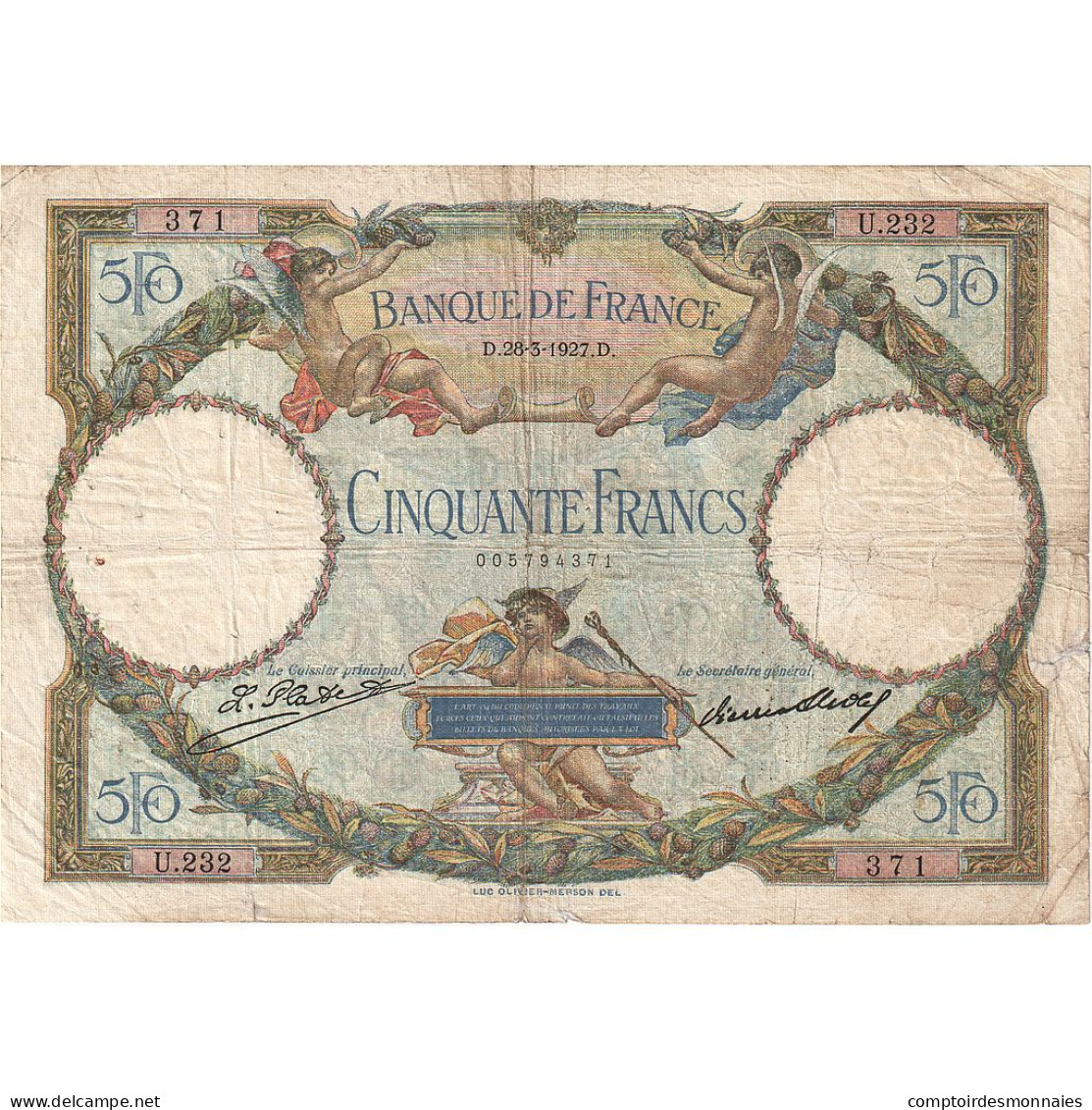 France, 50 Francs, Luc Olivier Merson, 1927, U.232, TB, Fayette:15.01, KM:77a - 50 F 1927-1934 ''Luc Olivier Merson''
