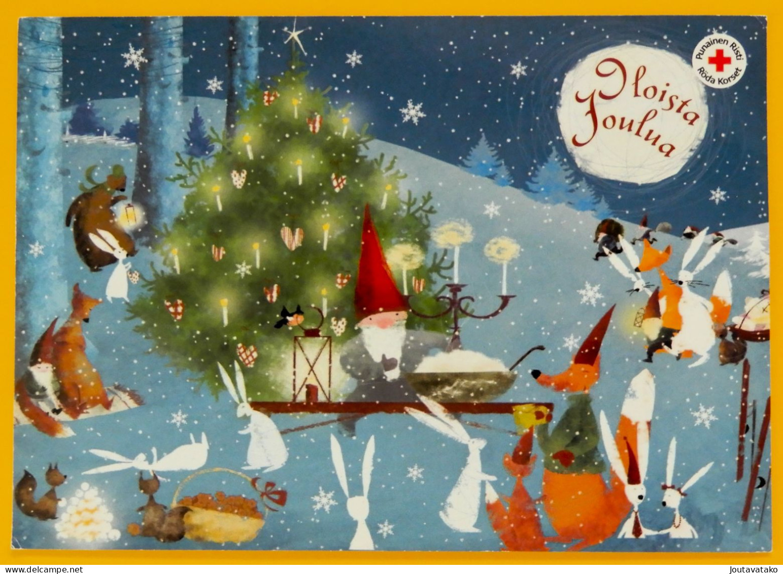 Elf Serves Christmas Porridge To The Forest Animals. - Red Cross Finland Postal Stationery - Used 2014 - Enteros Postales