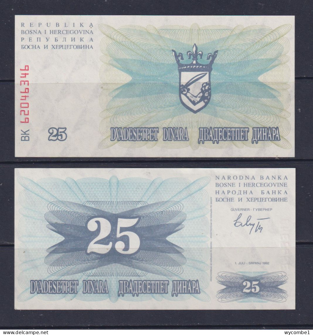 BOSNIA HERZOGOVINA  -  1992 25 Dinara UNC/aUNC  Banknote - Bosnie-Herzegovine