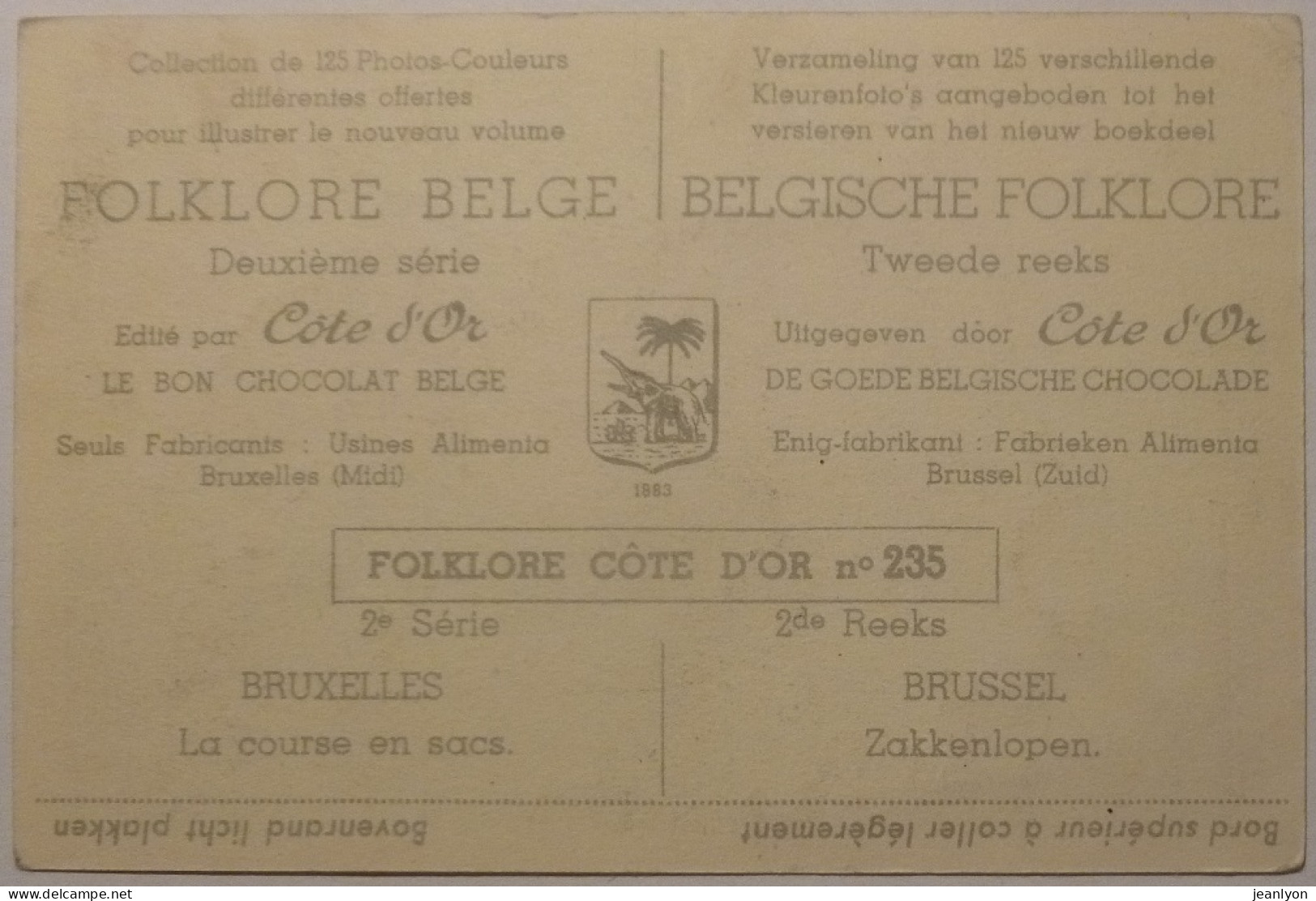 ENFANT - Course En Sacs / BRUXELLES En Belgique - Image Chocolat Cote D'Or / Folklore Belge - Côte D'Or
