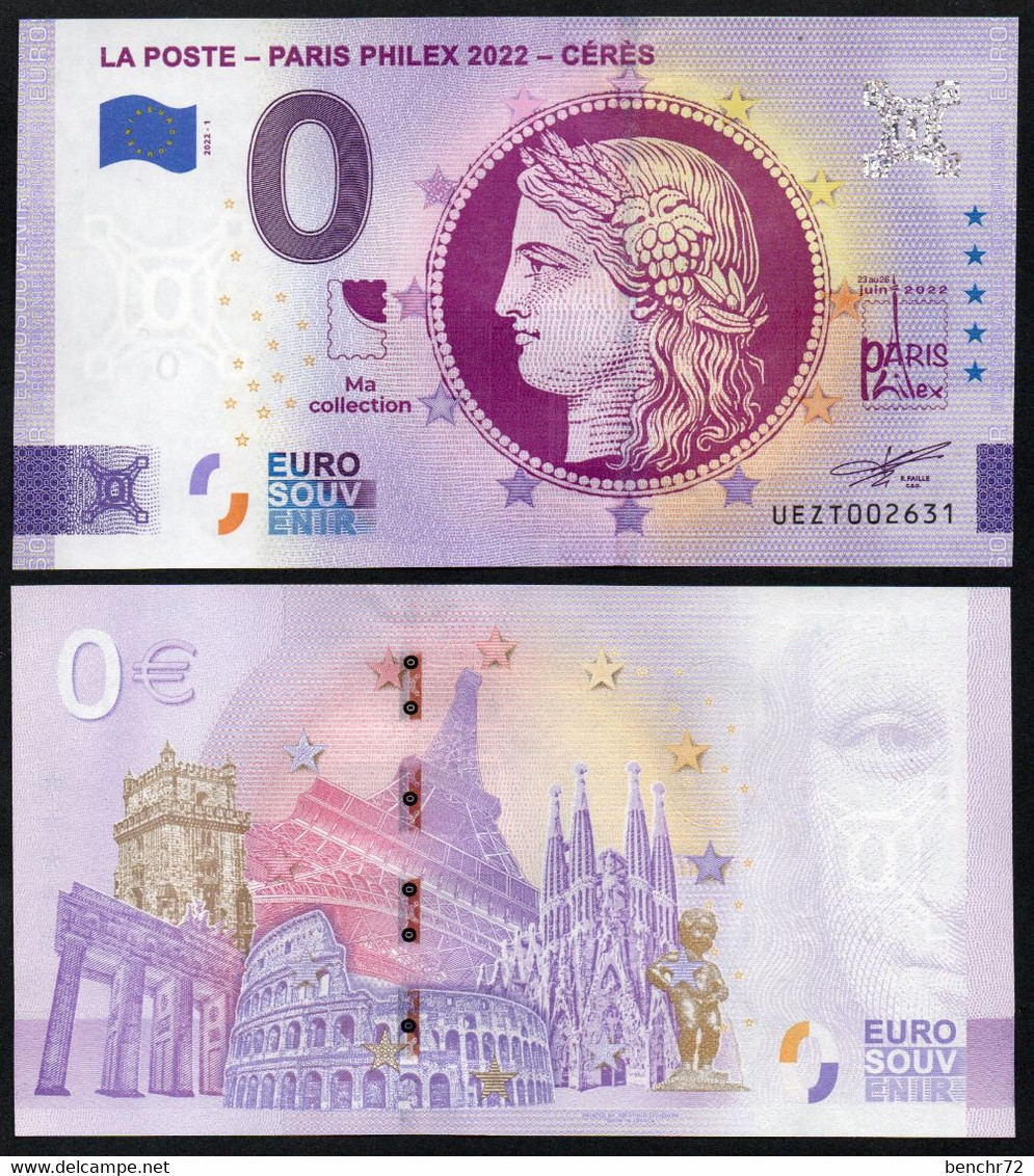 Billet Touristique 0 Euro Souvenir - LA POSTE - PARIS PHILEX 2022 - CERES - Essais Privés / Non-officiels