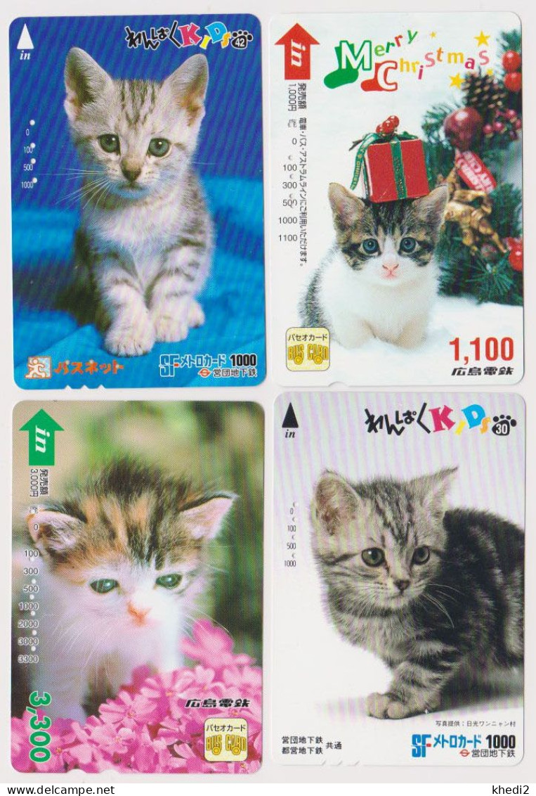 LOT De 4 Cartes JAPON - ANIMAL - CHAT - CAT JAPAN Prepaid Transport Ticket Cards Train Bus Metro - KATZE Karten - 4067 - Cats