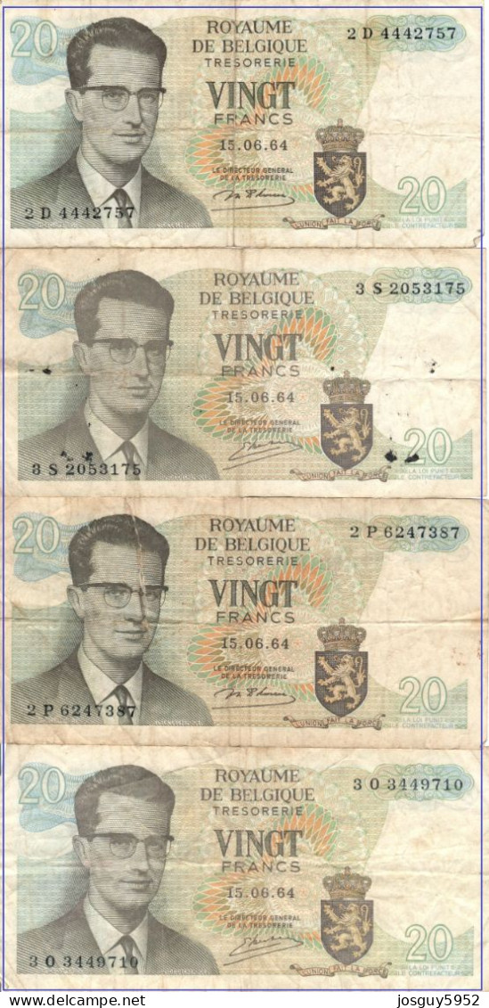 BELGIE - 4 X 20 FR 1964 - Nrs 2D4442757 + 3O3449710 + 2P6247387 + 3S2053175 - Other & Unclassified