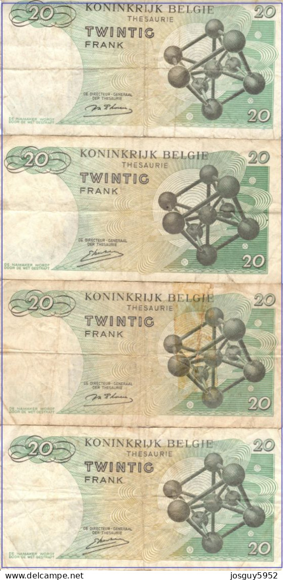 BELGIE - 4 X 20 FR 1964 - Nrs 2D4442757 + 3O3449710 + 2P6247387 + 3S2053175 - Other & Unclassified