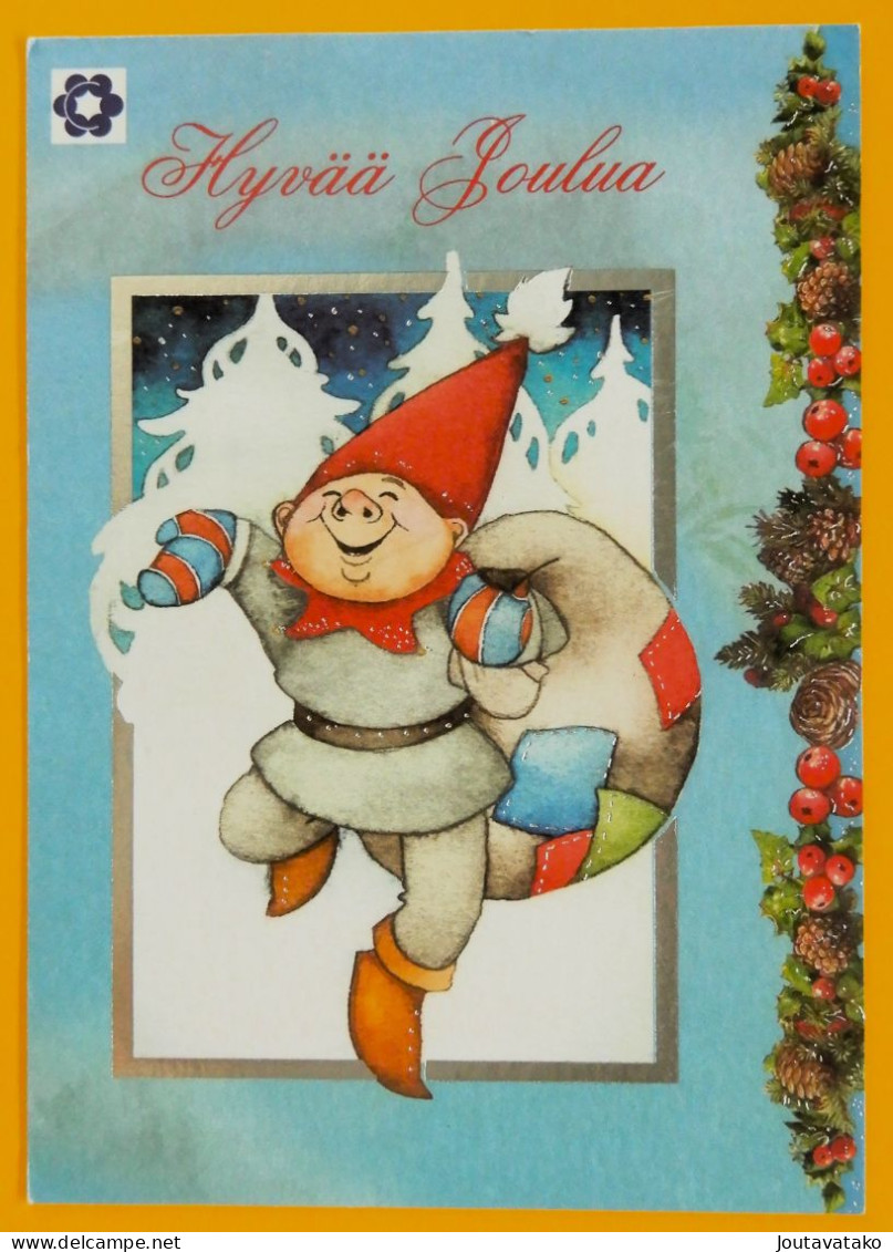 An Elf And A Big Sack. Merry Christmas - Cancer Foundation Finland Postal Stationery - Used - Enteros Postales