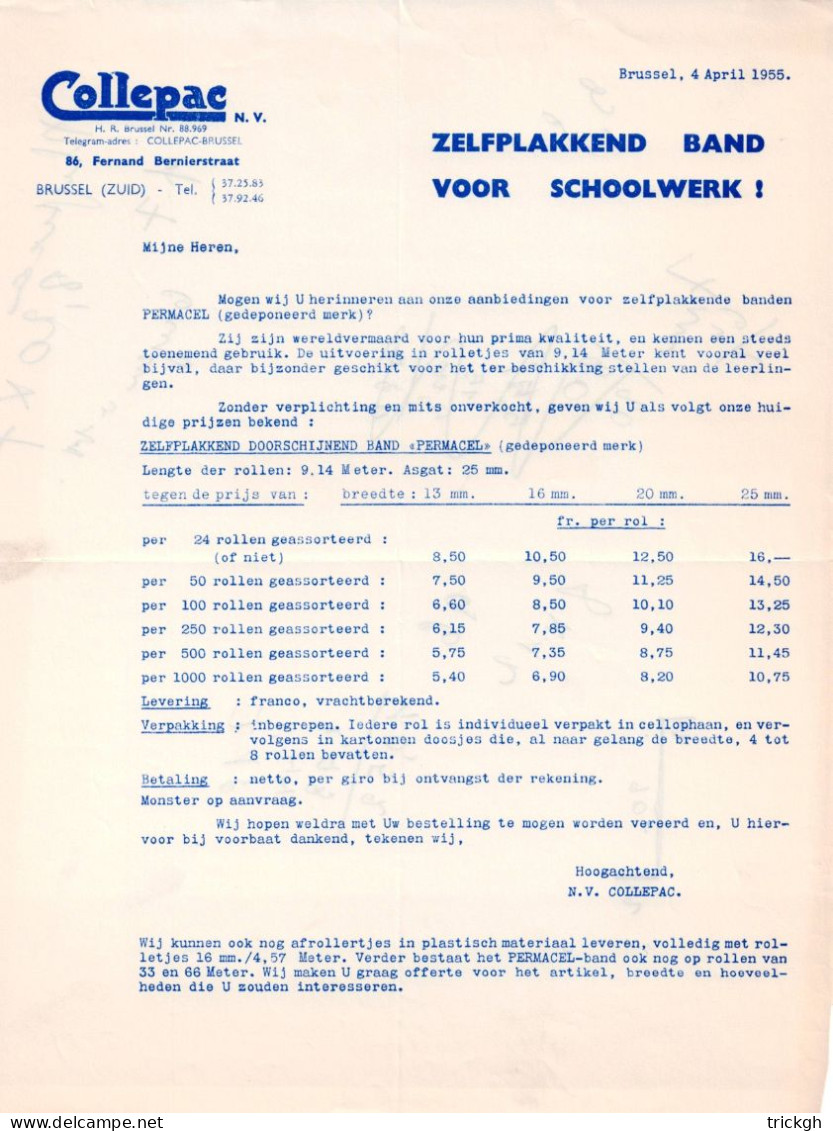 Collepac Brussel 1955 / Ecole School - Andere & Zonder Classificatie