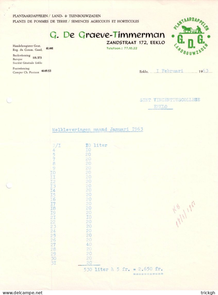 De Graeve Eeklo 1963 / Melk Lait  - Landbouw
