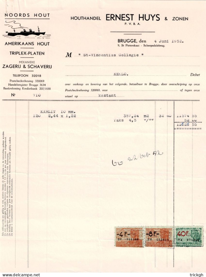 Ernest Huys Brugge 1952 / Hout Bois Wood - Documentos