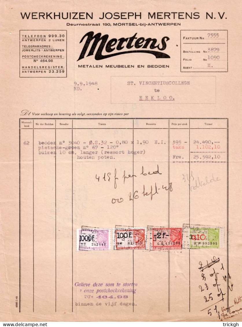Mertens Mortsel 1948 / Meubelen Bedden - Documents