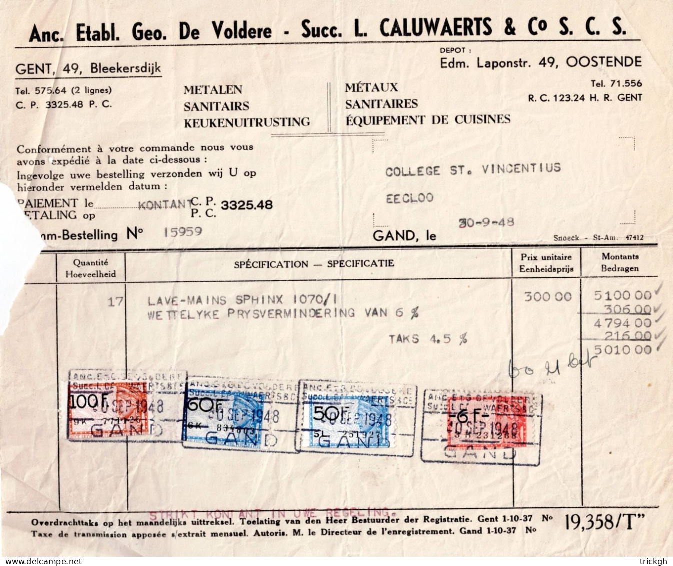 Geo De Voldere Gent 1948 / Sanitair Metaal Keuken Métaux Cuisine - Documenti