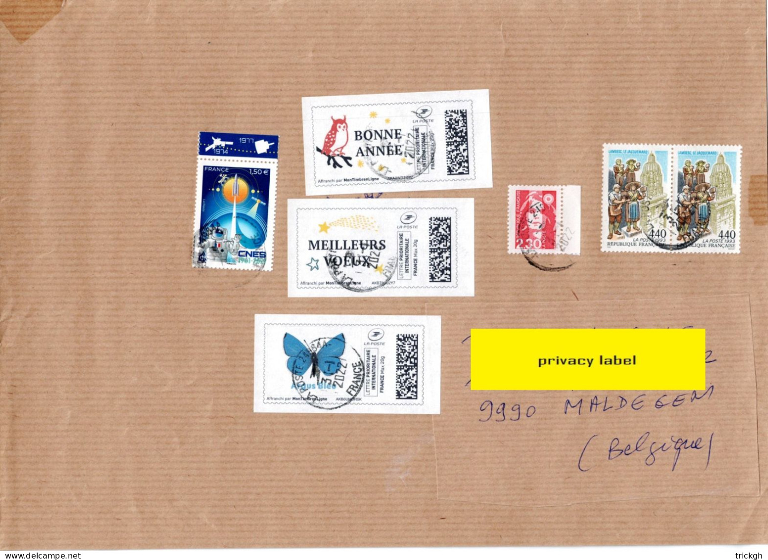 Hagenthal >> Maldegem B 2022 / Hibou Uil Owl Papillon Vlinder Butterfly - Lettres & Documents