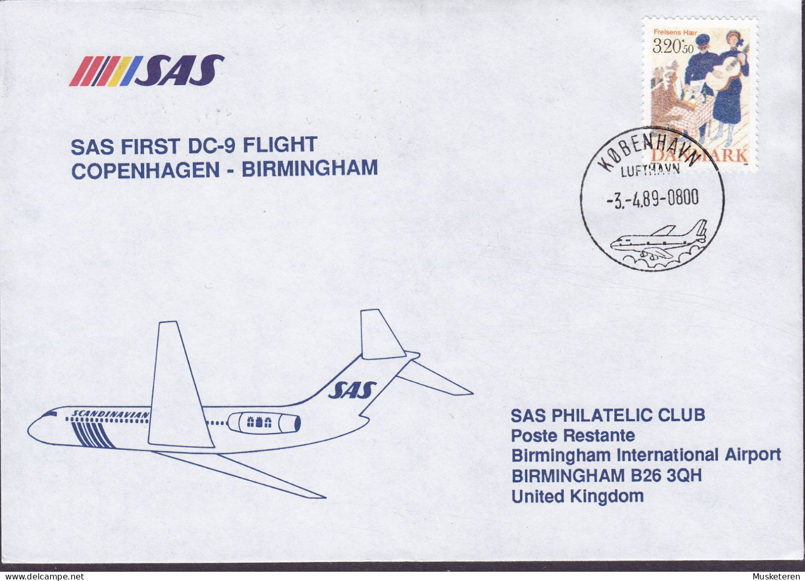 Denmark SAS First DC-9 Flight COPENHAGEN-BIRMINGHAM 1989 Cover Brief Lettre BIRMINGHAM (Arr.) Salvation Army Heils Armé - Airmail