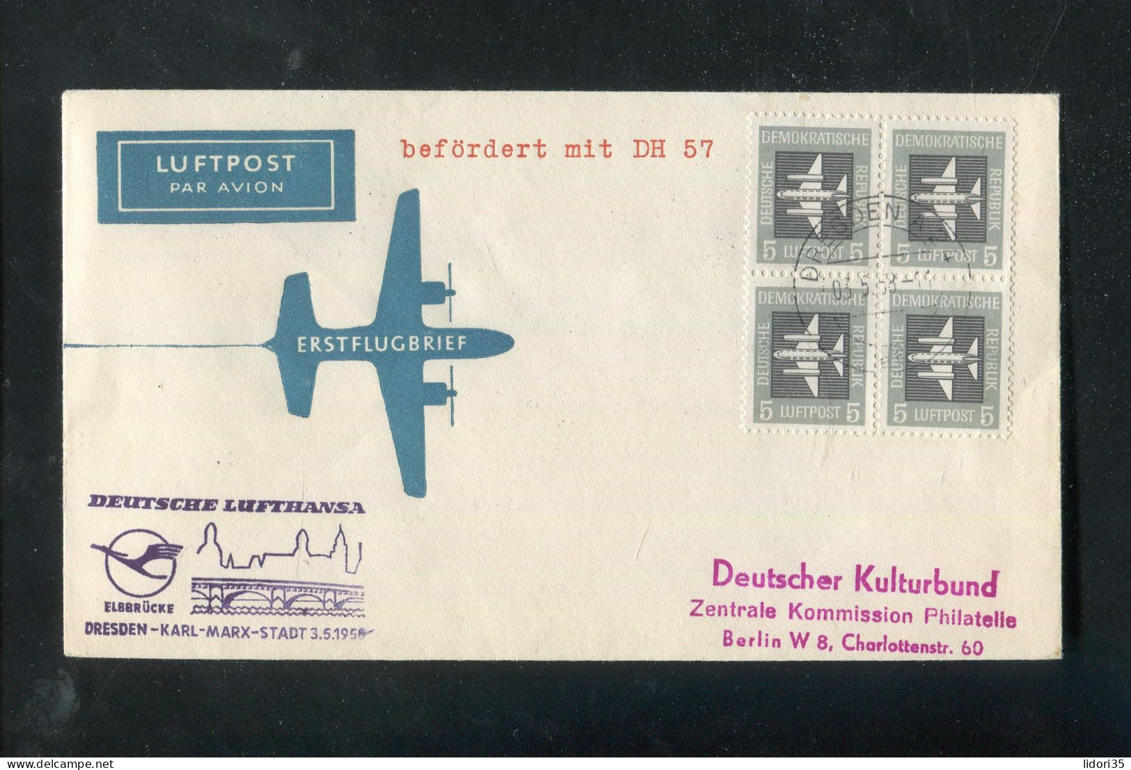 "DDR" 1958, Erstflugbrief "DRESDEN - KARL-MARX-STADT" (7582) - Airmail