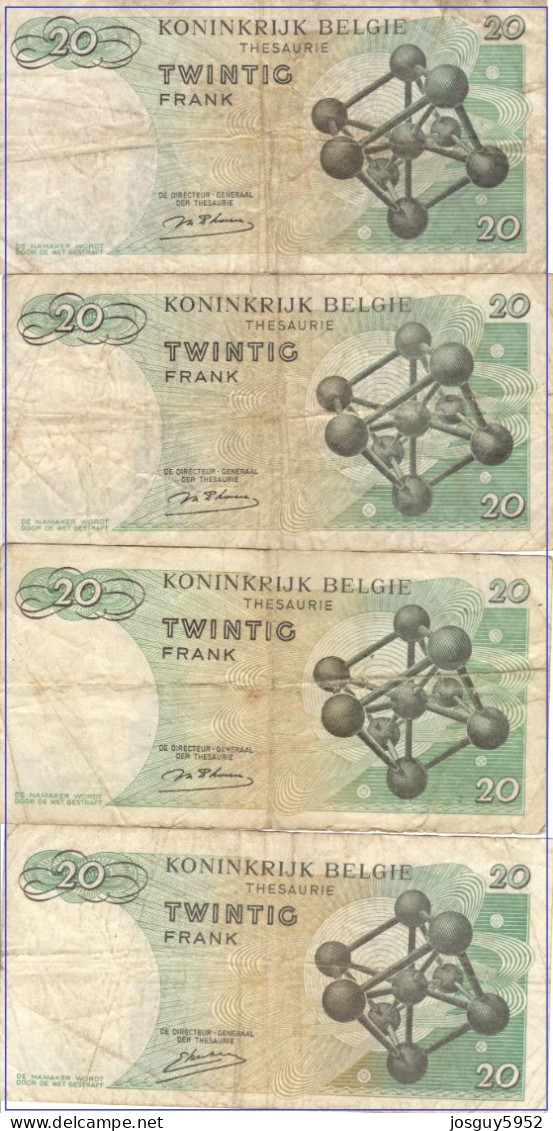 BELGIE - 4 X 20 FR 1964 - Nrs 2M7756970 + 2O3472437 + 1P9172019 + 3V8865727 - Other & Unclassified