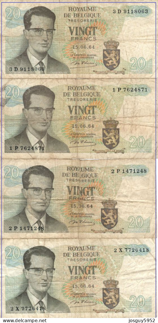 BELGIE - 4 X 20 FR 1964 - Nrs 3D9118063 + 1P7624871 + 2P1471248 + 2X7726418 - Other & Unclassified