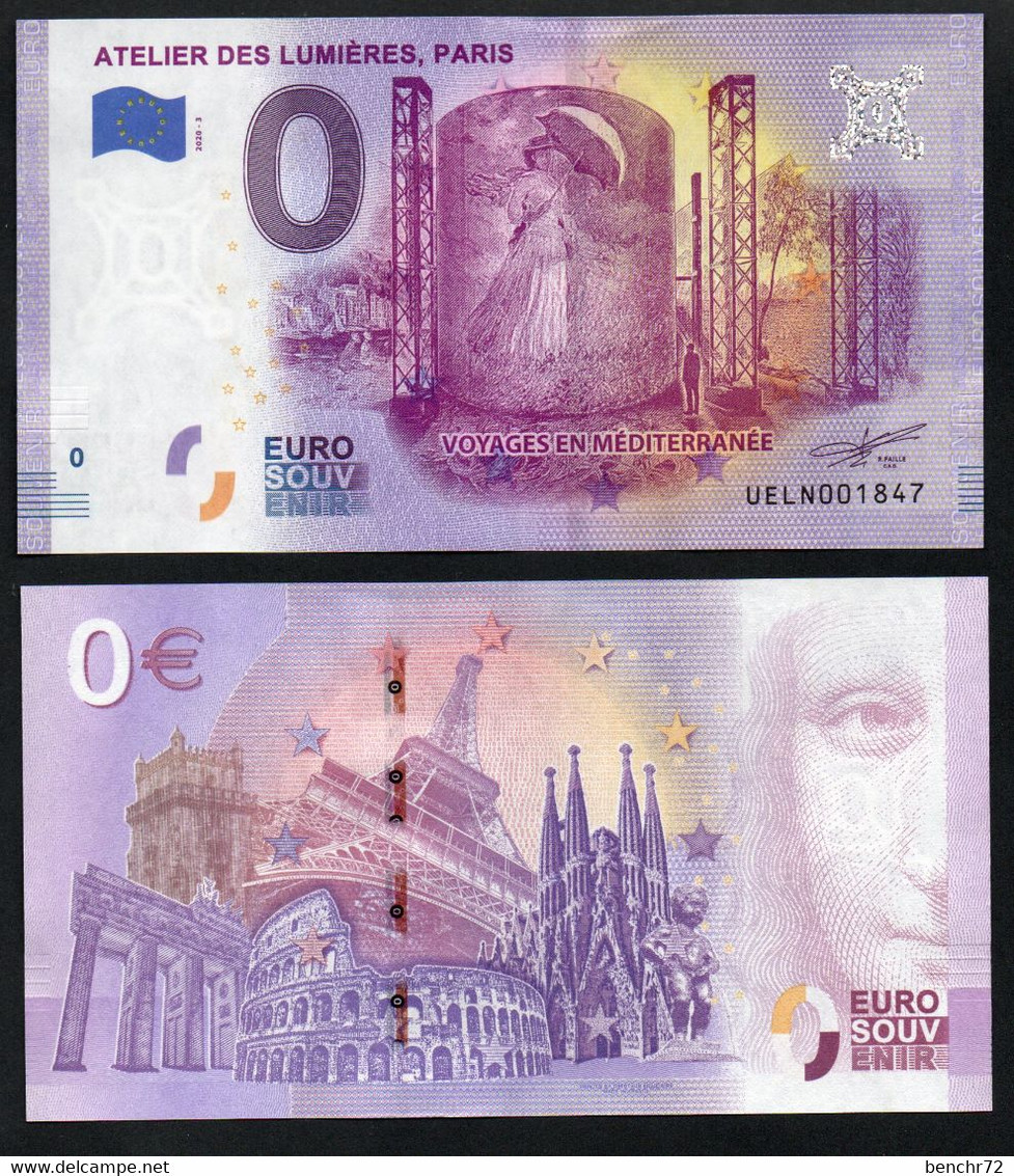 Billet Touristique 0 Euro Souvenir - Paris - 2020 - ATELIER DES LUMIERES, PARIS - VOYAGES EN MEDITERRANEE - Essais Privés / Non-officiels