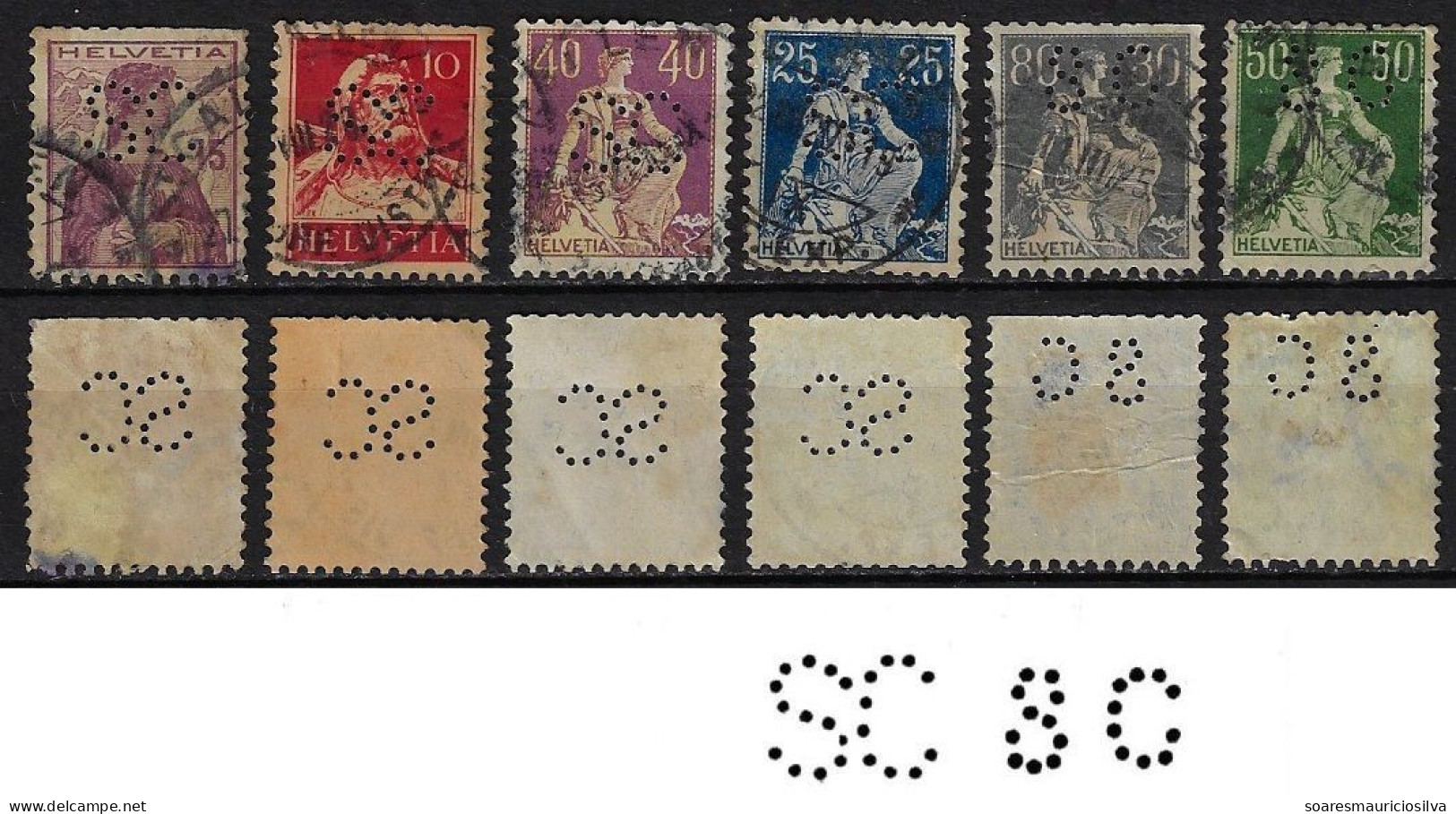 Switzerland 1912/1930 6 Stamp With Perfin SC By Stoffel & Co From St. Gallen Lochung Perfore - Perforadas