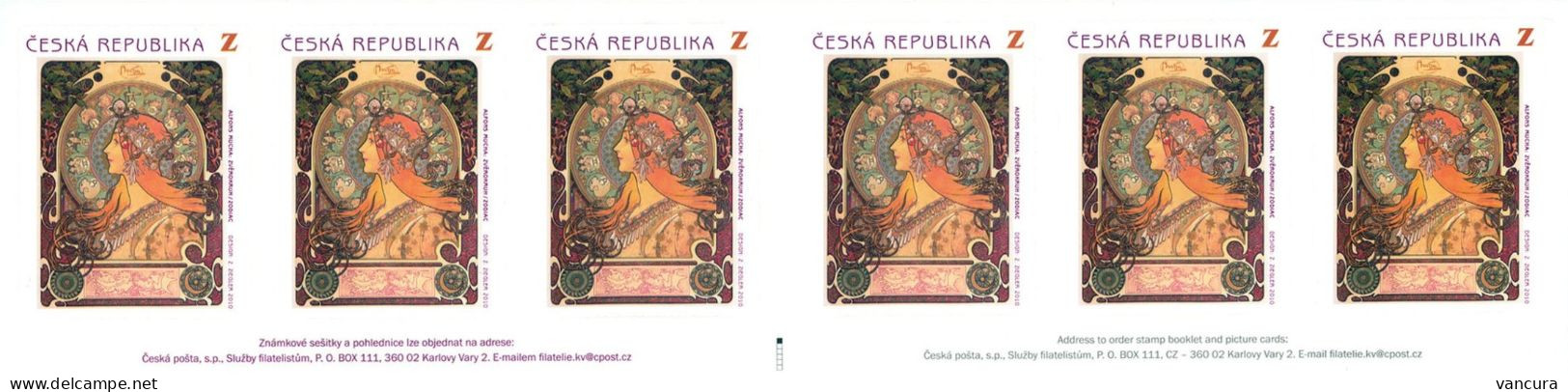 ** Booklet 635 A Czech Republic Alfons Mucha Zodiac Signs 2010 Pink Logo 2nd Plate - Mitología