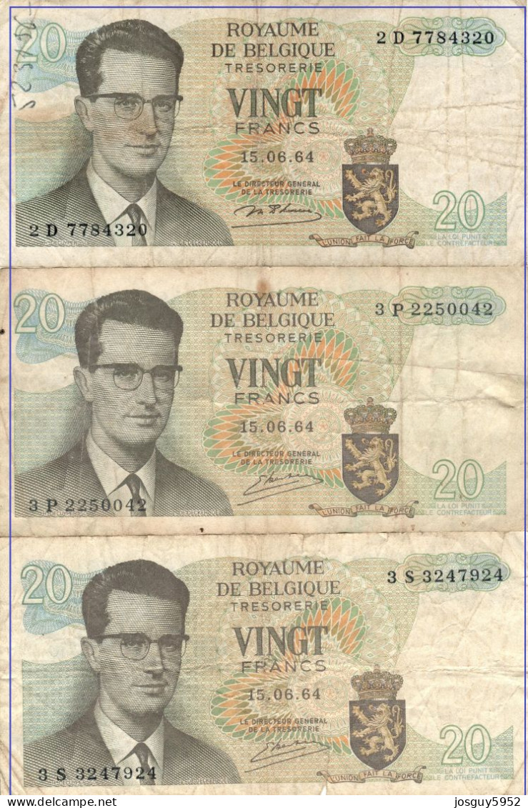 BELGIE - 3 X 20 FR 1964 - Nrs 2D7784320 + 3P2250042 + 3S3247924 - Andere & Zonder Classificatie