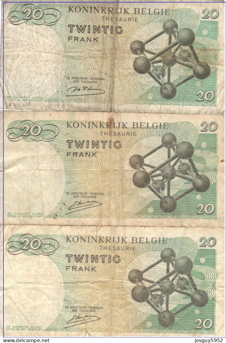 BELGIE - 3 X 20 FR 1964 - Nrs 2D7784320 + 3P2250042 + 3S3247924 - Andere & Zonder Classificatie