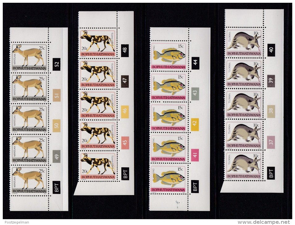 BOPHUTHATSWANA, 1977, MNH Controls Strips Of 5, Definitives Animals, M 1-17 - Bofutatsuana