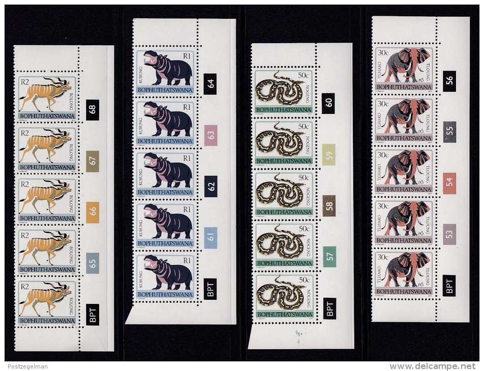 BOPHUTHATSWANA, 1977, MNH Controls Strips Of 5, Definitives Animals, M 1-17 - Bophuthatswana