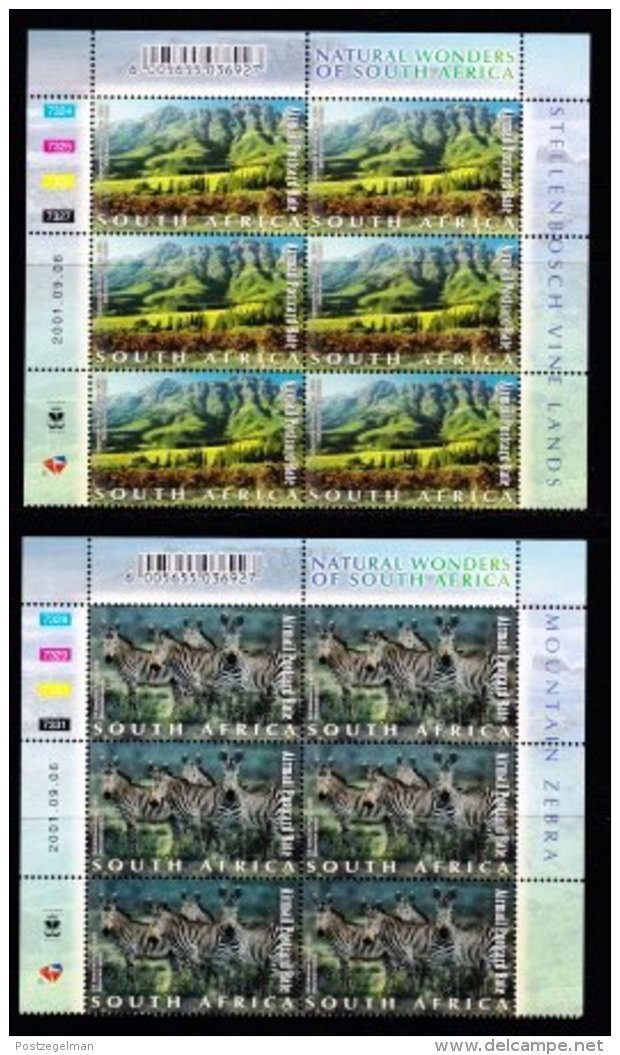 RSA, 2001, MNH Stamps In Control Blocks, MI 1439-1448, Tourism Natural Wonders ,  X679 - Neufs