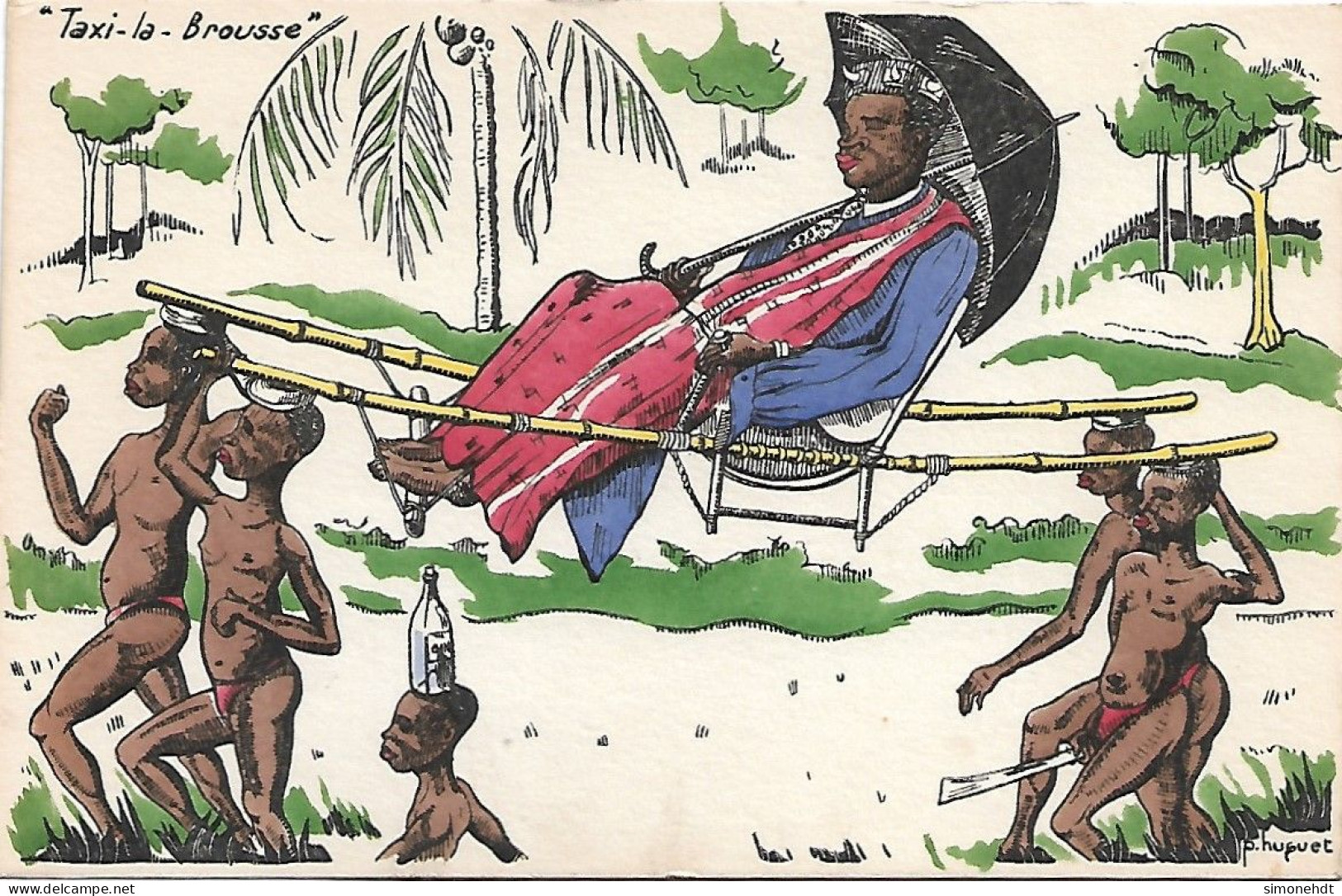 Illustration Africaine - Illustrateur P HUGUET -Taxi La Brousse - Huguet