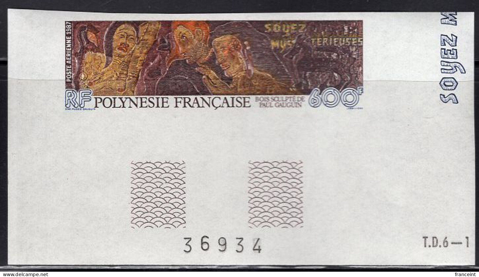 FRENCH POLYNESIA(1987) "Soyez Mysterieusses" By Gauguin. Corner Imperforate. Scott No C227, Yvert No PA198. - Imperforates, Proofs & Errors
