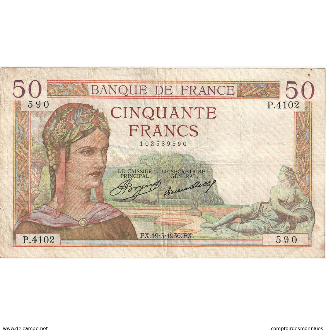 France, 50 Francs, Cérès, 1936, P.4102, TB+, Fayette:17.23, KM:81 - 50 F 1934-1940 ''Cérès''