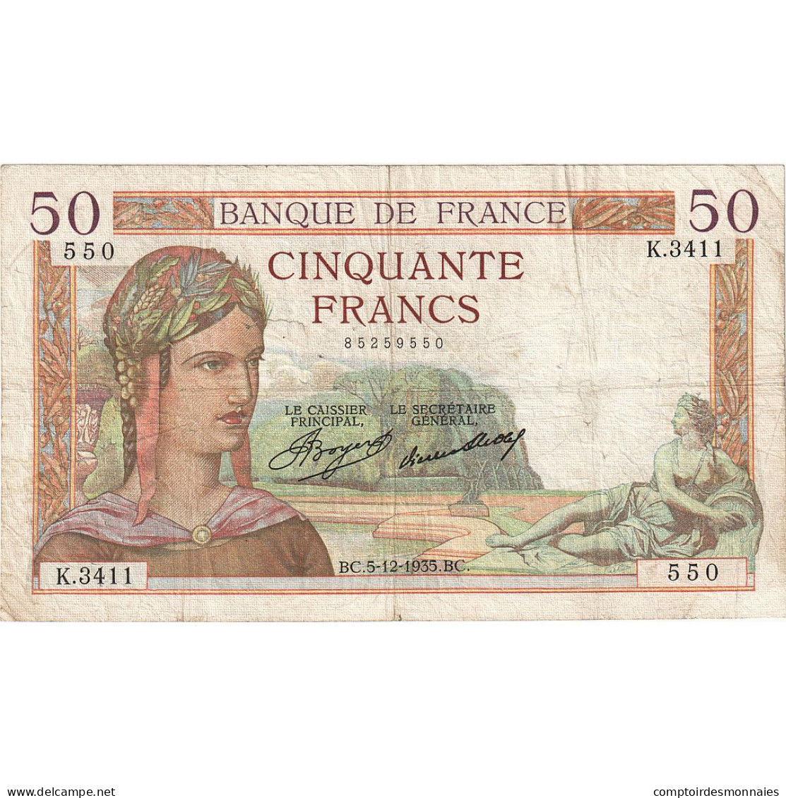 France, 50 Francs, Cérès, 1935, K.3411, TB+, Fayette:17.20, KM:81 - 50 F 1934-1940 ''Cérès''