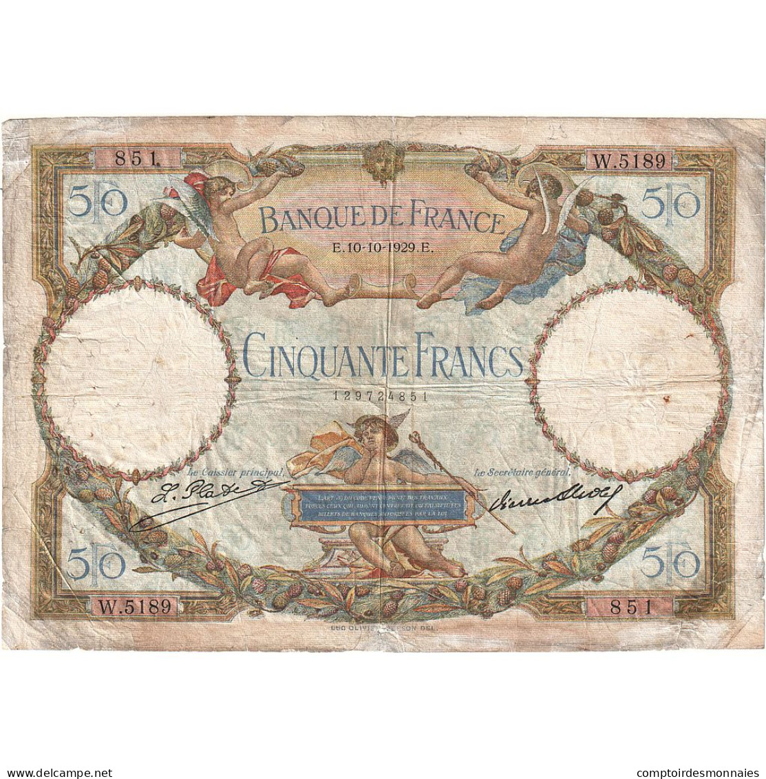 France, 50 Francs, Luc Olivier Merson, 1929, W.5189, TB, Fayette:15.03, KM:77a - 50 F 1927-1934 ''Luc Olivier Merson''