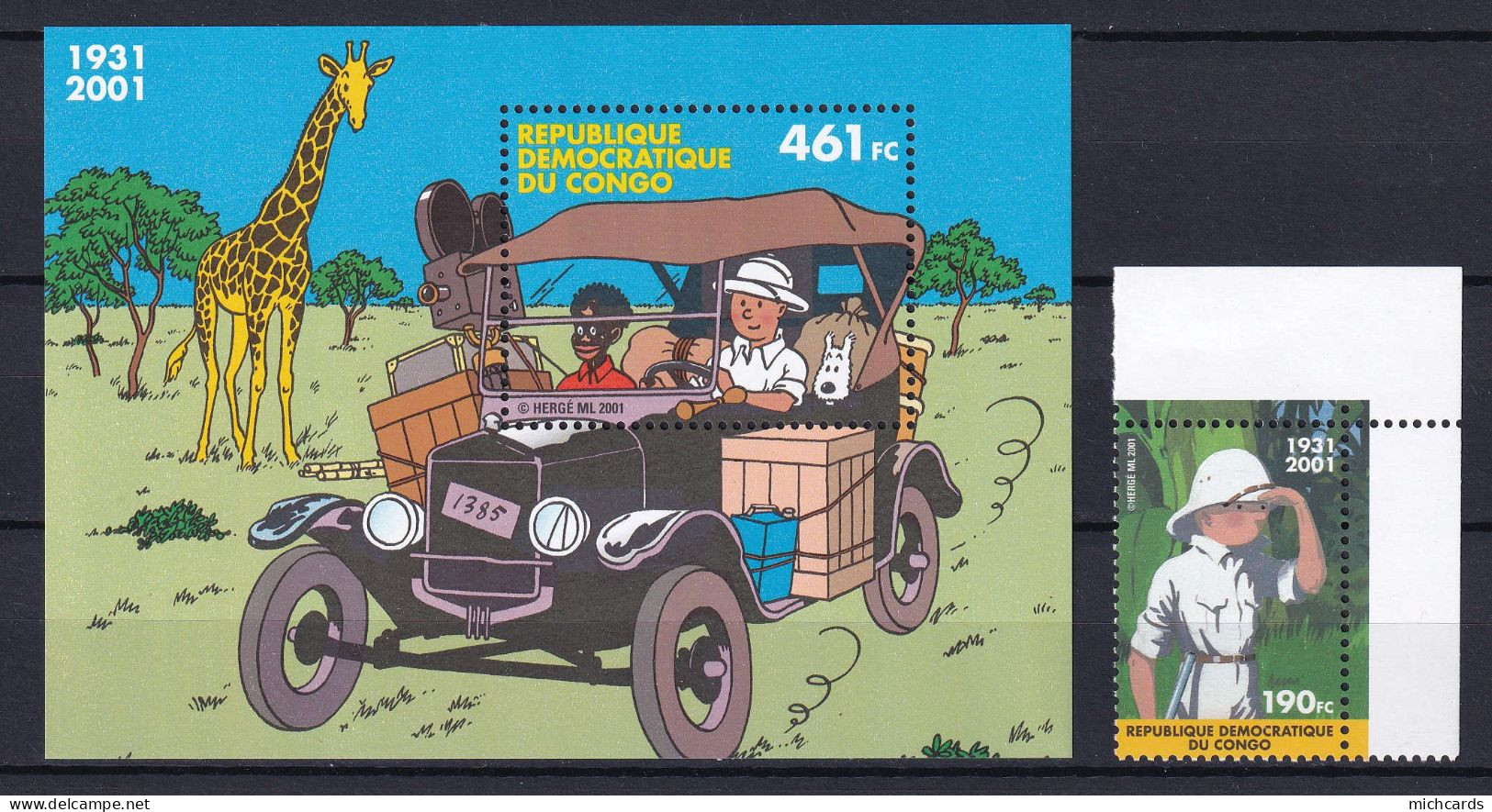 104 CONGO 2001 - Yvert 1523 BF 67 - Tintin Au Congo - Neuf ** (MNH) Sans Trace De Charniere - Mint/hinged