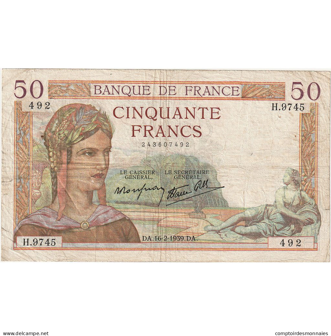 France, 50 Francs, Cérès, 1939, H.9745, TB, Fayette:18.22, KM:85b - 50 F 1934-1940 ''Cérès''