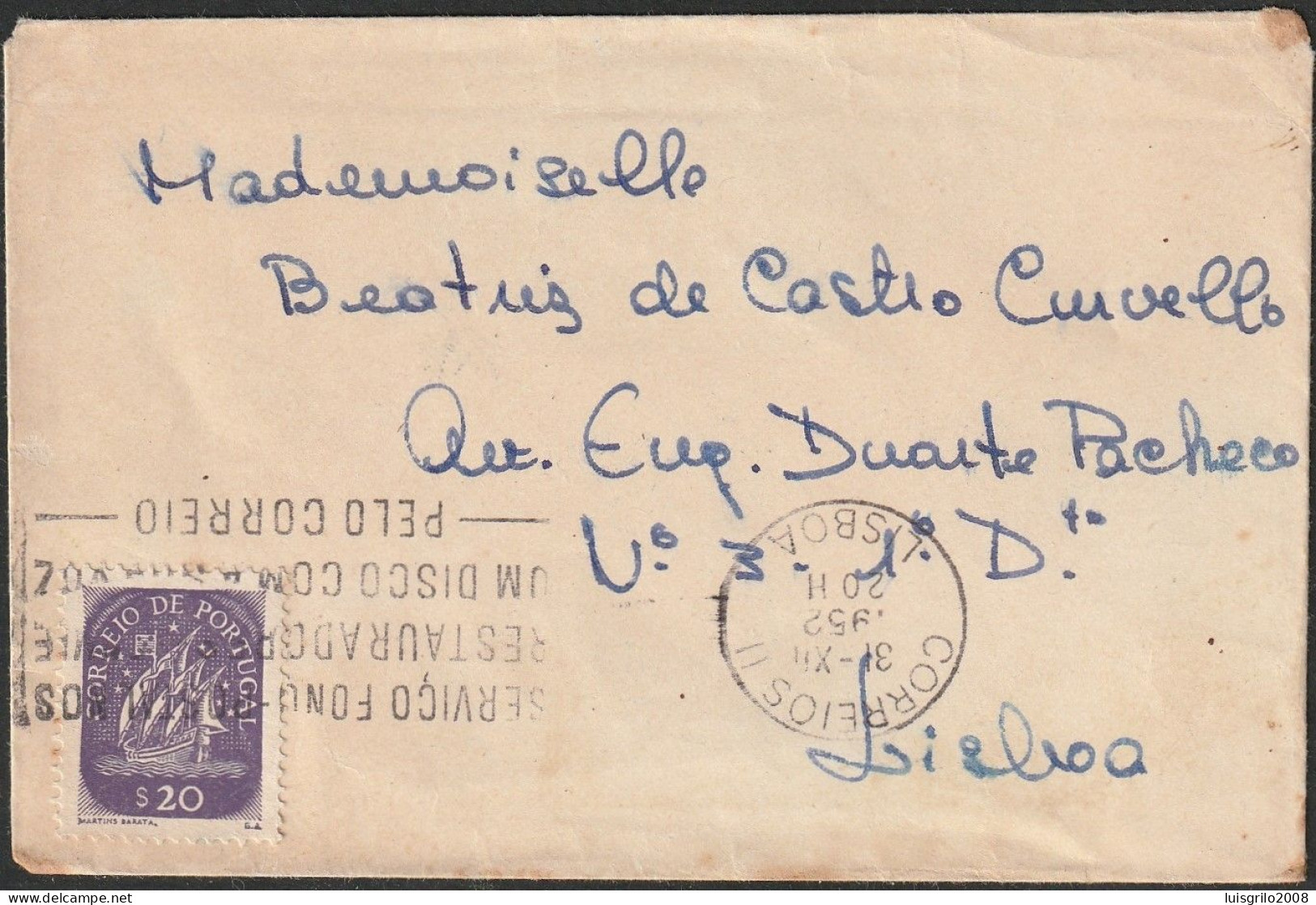 Cover - Lisboa To Lisboa -|- Postmark - Lisboa. 1952 - Lettres & Documents