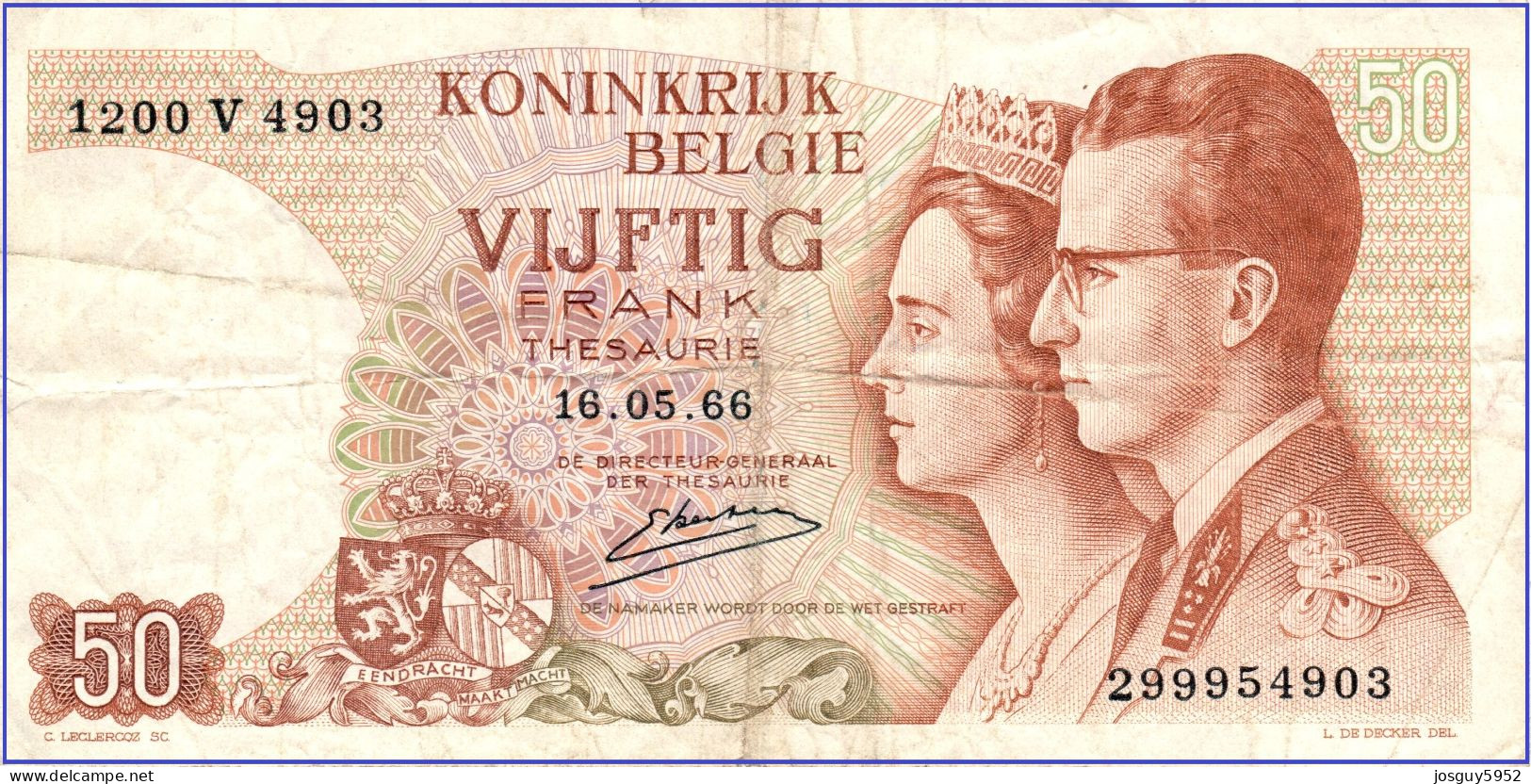 BELGIE - 50 FRANK 1966 - Nr 1200V4903 - Other & Unclassified