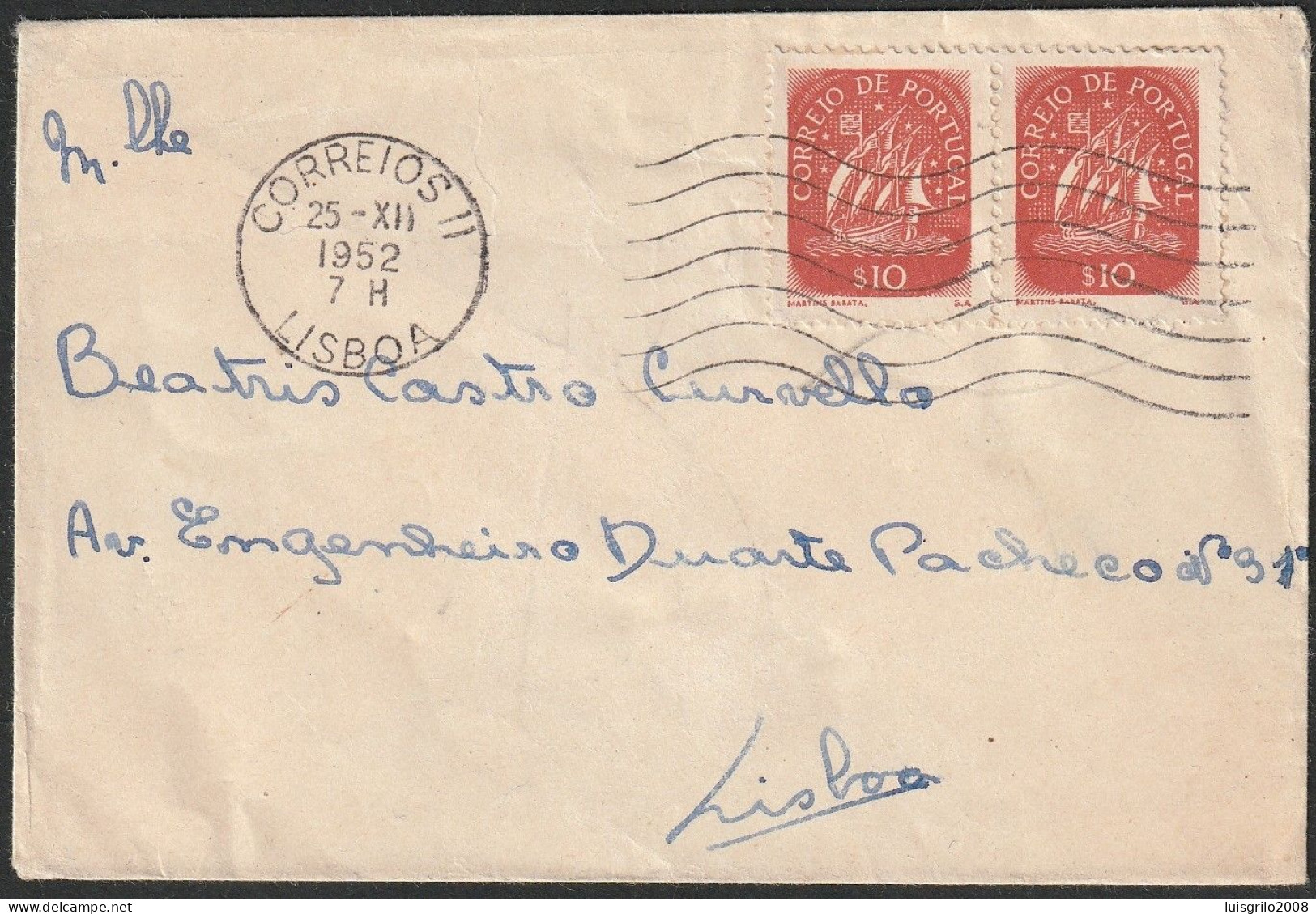 Cover - Lisboa To Lisboa -|- Postmark - Lisboa. 1952 - Lettres & Documents