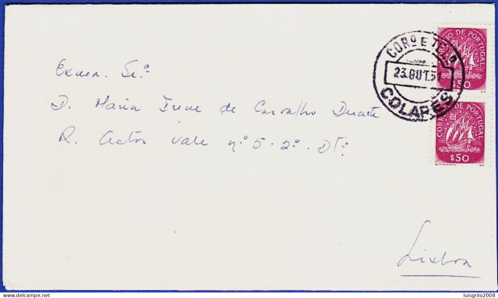 Cover - Colares To Lisboa -|- Postmark - Colares. 1951 - Lettres & Documents