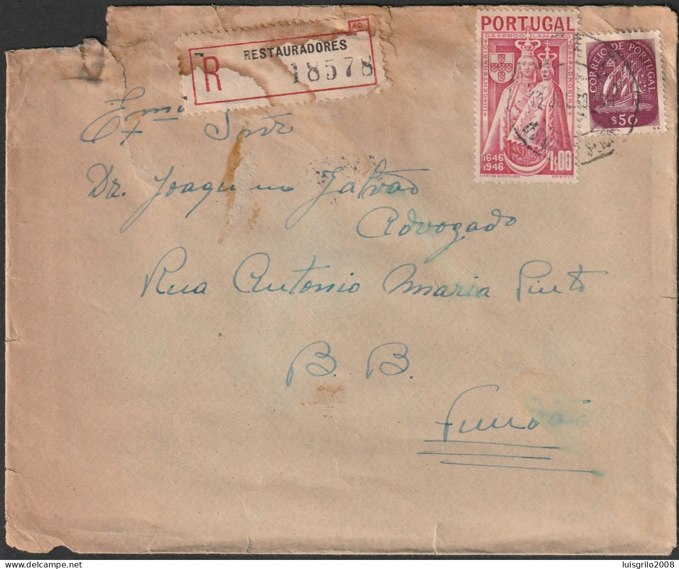 Cover - Registo Restauradores, Lisboa To Fundão -|- Postmark - Lisboa R Norte. 1948 - Lettres & Documents